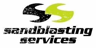 Logo for Sandblasting Services featuring stylized "SS" in black and green with distressed text below.